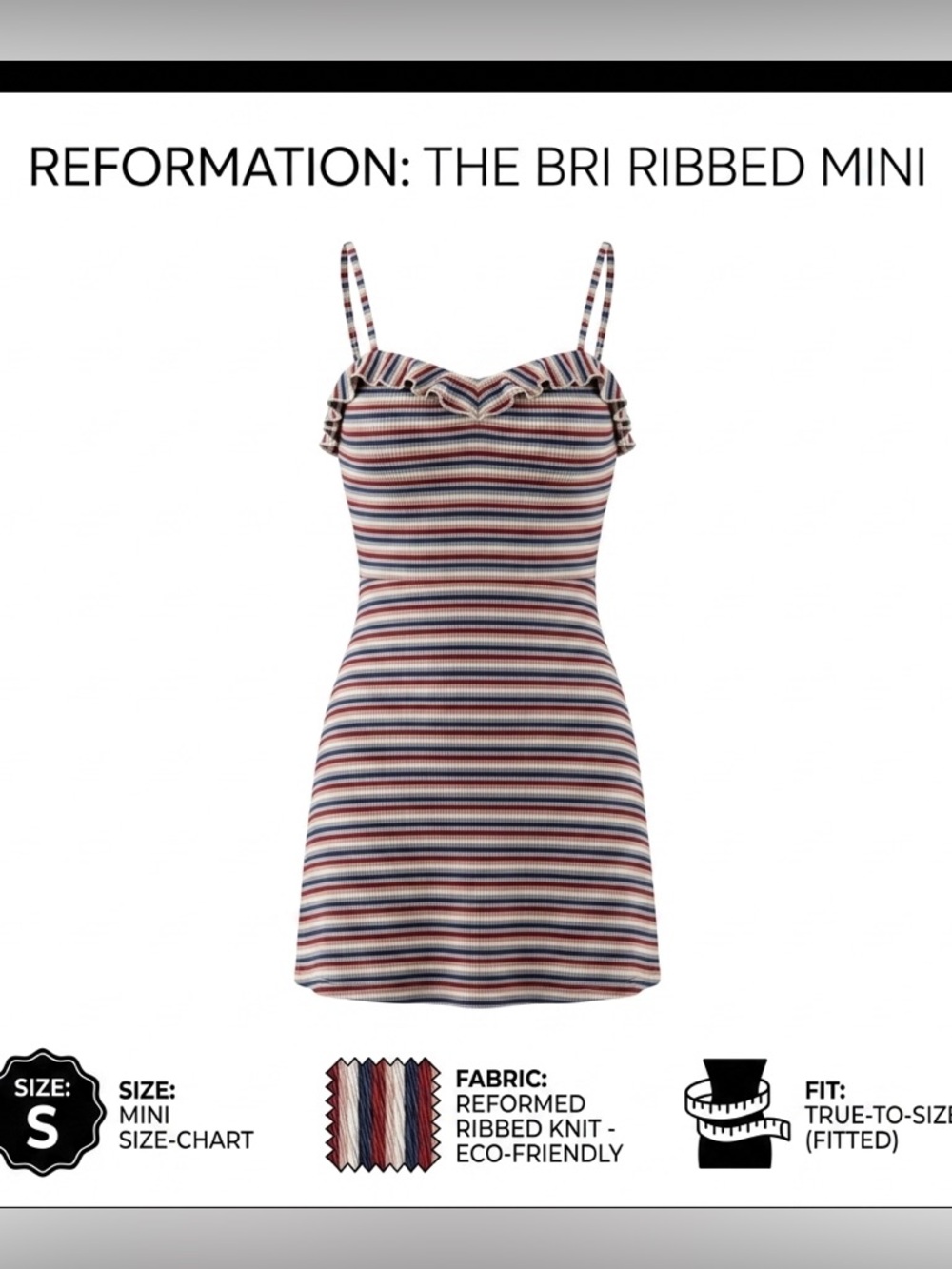 Reformation Bri Ribbed Knit Mini Dress Multicolor Stripe Fitted Size S